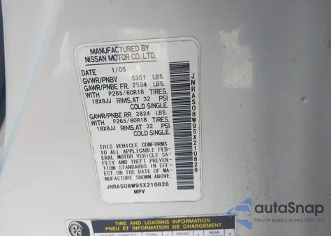 2005 Infiniti Fx35 из США, поврежденный, VIN JNRAS08W95X210828